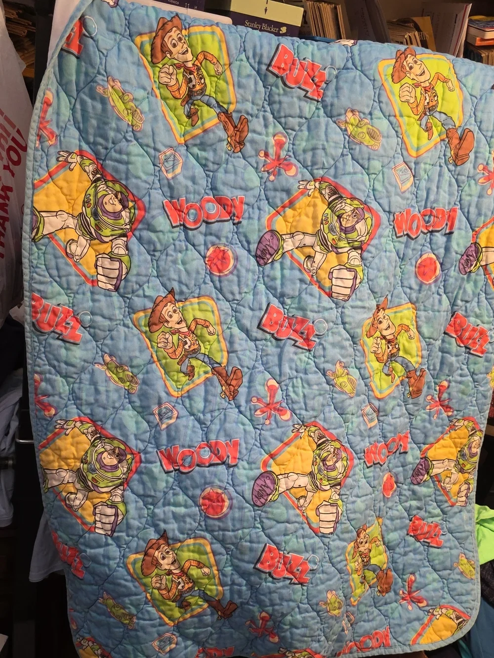 Vintage Toy Story Buzz & Woody Toddler  Quilt- Throw Blanket - Blue
